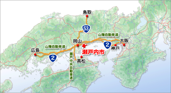 (地図)瀬戸内市への道案内