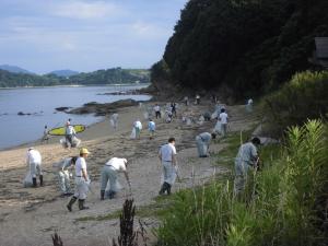 海岸清掃をしている様子