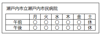 診療日（瀬戸内市立市民病院）