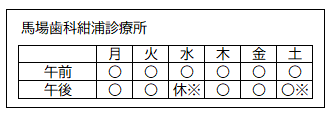 診療日（馬場歯科紺浦診療所）