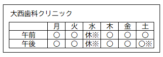 診療日（大西歯科クリニック）