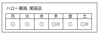 営業日（ハロー薬局 尾張店）
