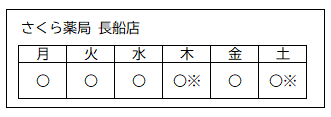 営業日（さくら薬局長船店）