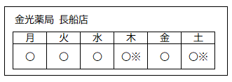 営業日（金光薬局長船店）