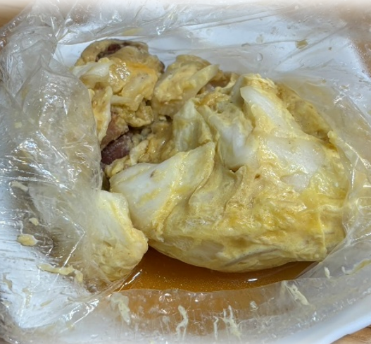 焼き鳥缶と野菜たっぷり卵とじの画像