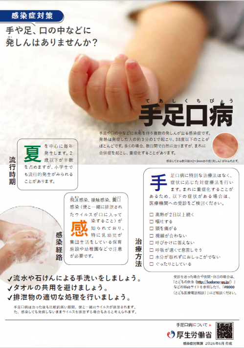 手足口病　ちらし　症状や感染経路の確認