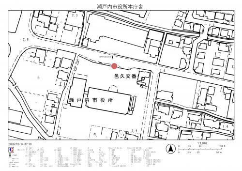瀬戸内市役所本庁舎公告式掲示板の位置図